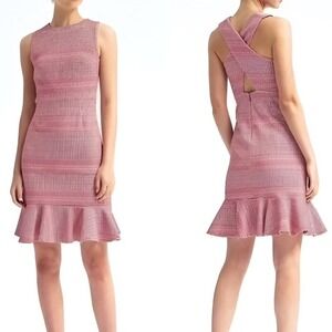 Banana Republic Red Jacquard Knit Cross Back Dress with Peplum Hem Size 4‎